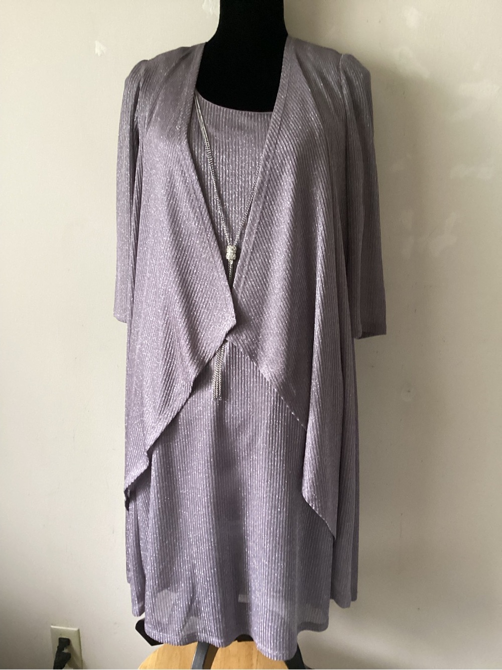 Silver Ribbed Knit glittery Women's jacket dress.